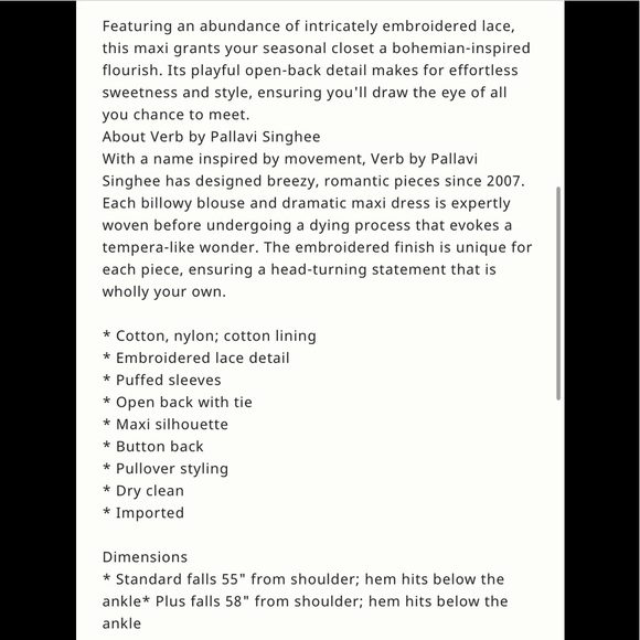 NWT Anthropologie Verb Agneza Lace Dress By Pallavi Singhee Sz 6 - Picture 4 of 16